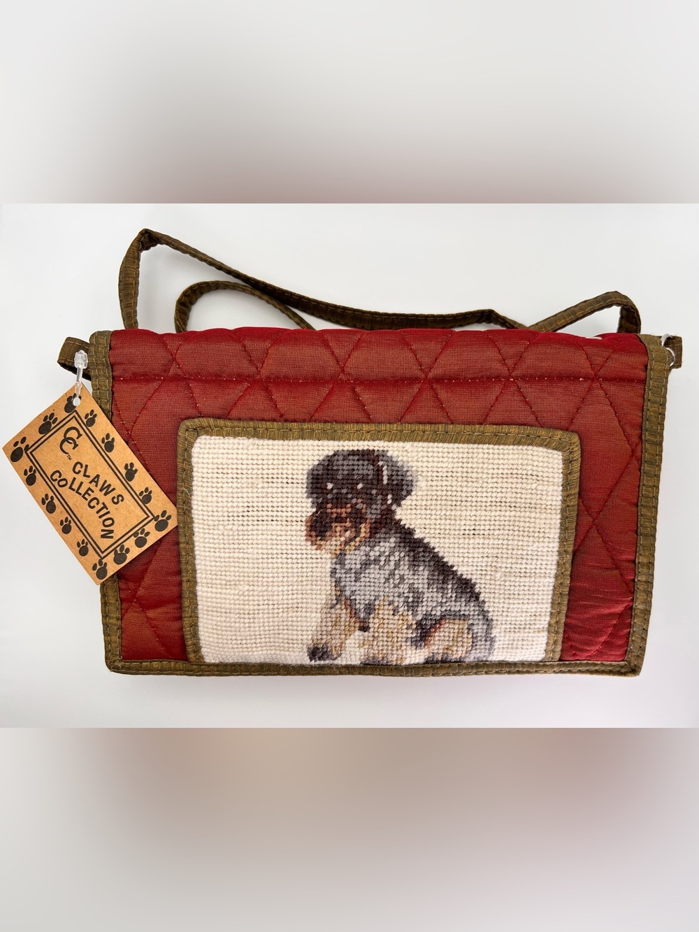 Needlepoint Schnauzer - Union Trading Company Claws Collection Red Purse